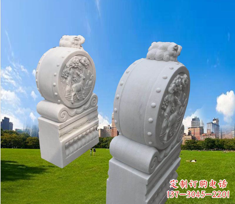 济南汉白玉辟邪门墩雕塑