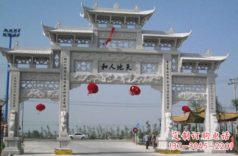 济南汉白玉三门五楼牌坊石雕,让艺术永恒不朽