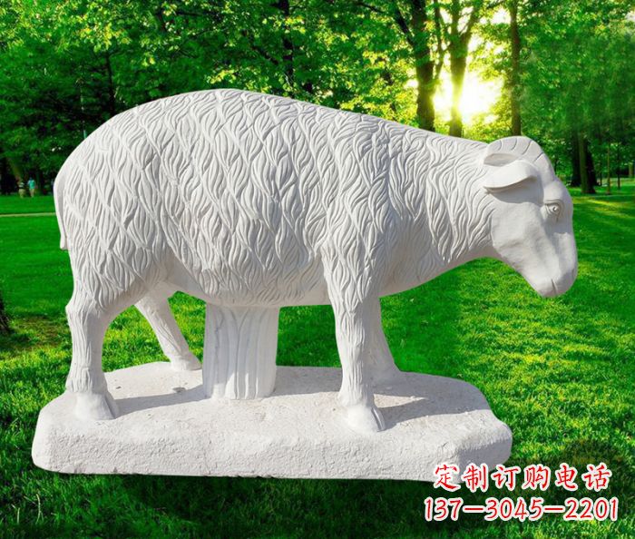 济南汉白玉山羊公园动物石雕 (3)