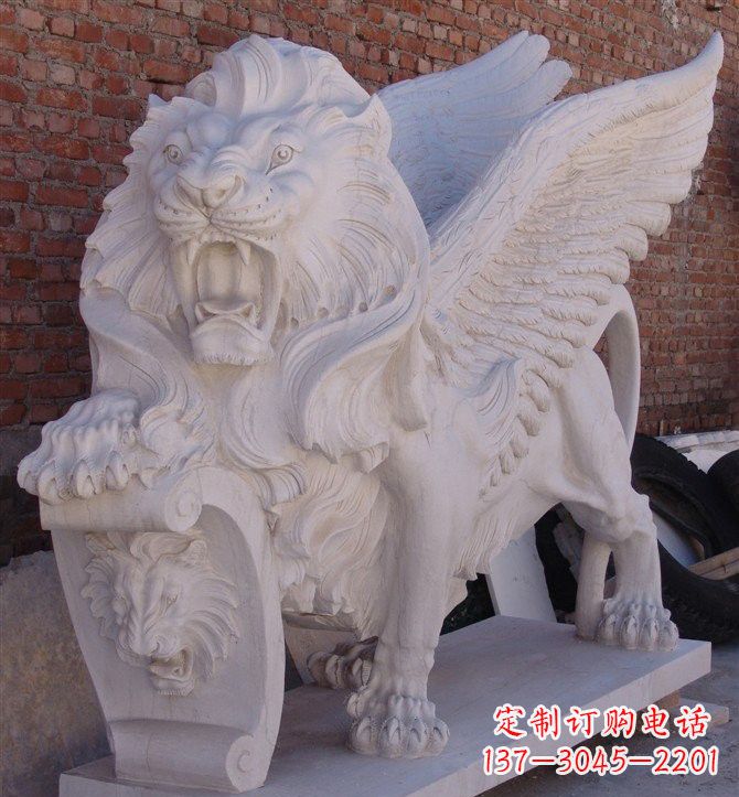 济南汉白玉圣马可飞狮石雕,精致品质保证