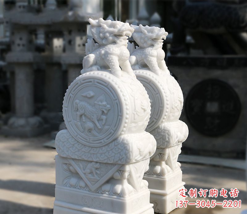济南汉白玉狮子辟邪门墩雕塑