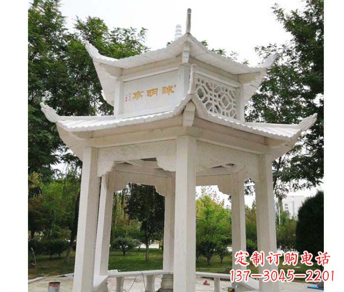 济南高雅典雅的汉白玉双层六角凉亭石雕
