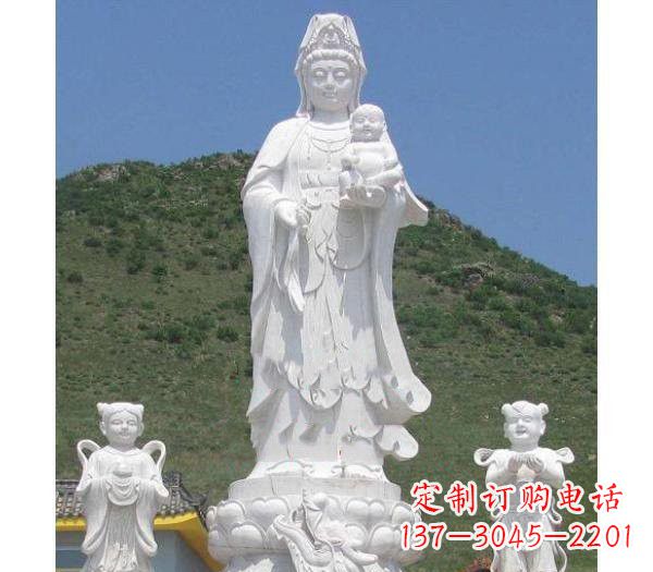 济南汉白玉送子观音善财童子龙女雕塑