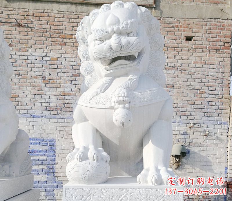 济南正宗汉白玉狮子门墩雕塑