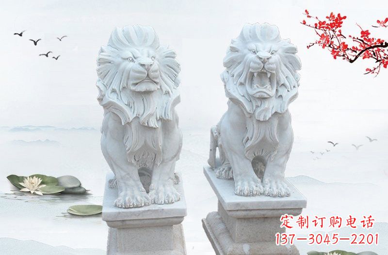 济南精美雕刻的汉白玉西洋狮子