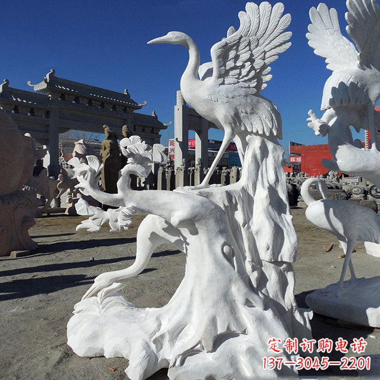 济南汉白玉仙鹤景观石雕,让你的空间充满灵动之美