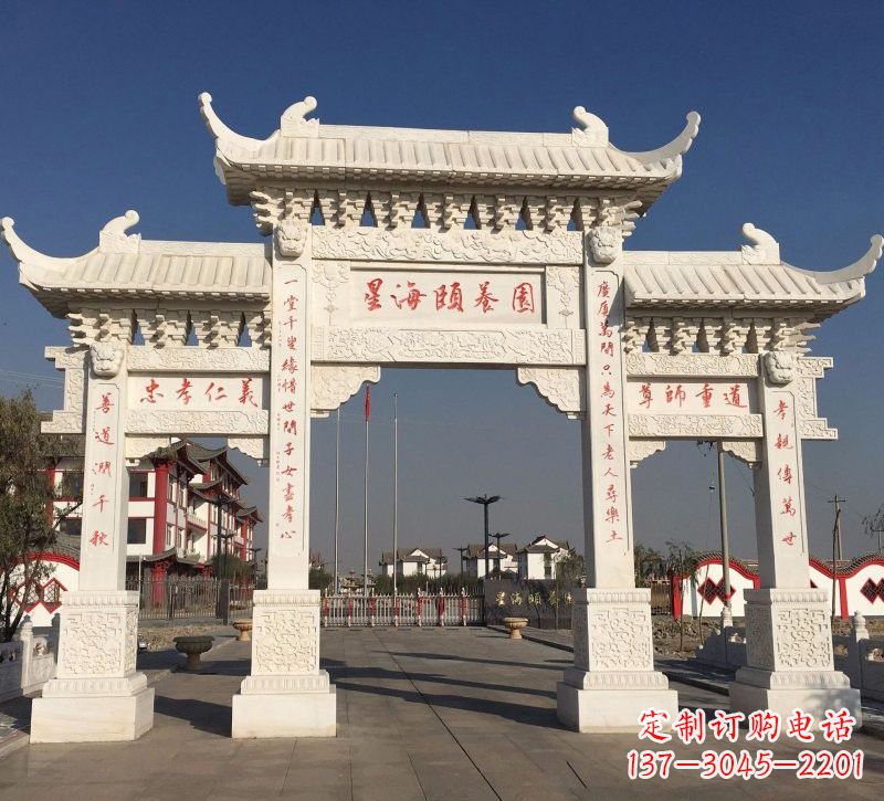 济南汉白玉小区三门牌坊雕塑