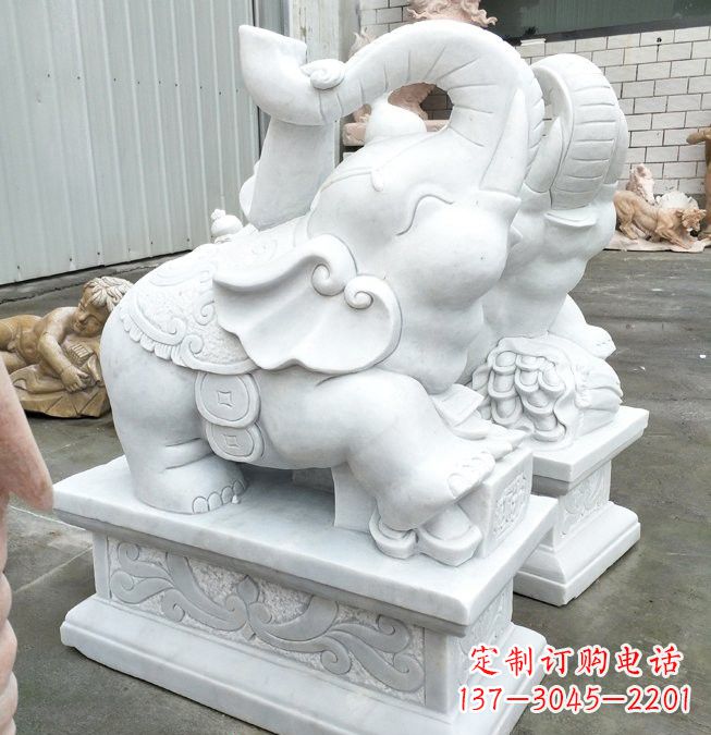 济南汉白玉招财运小象雕塑