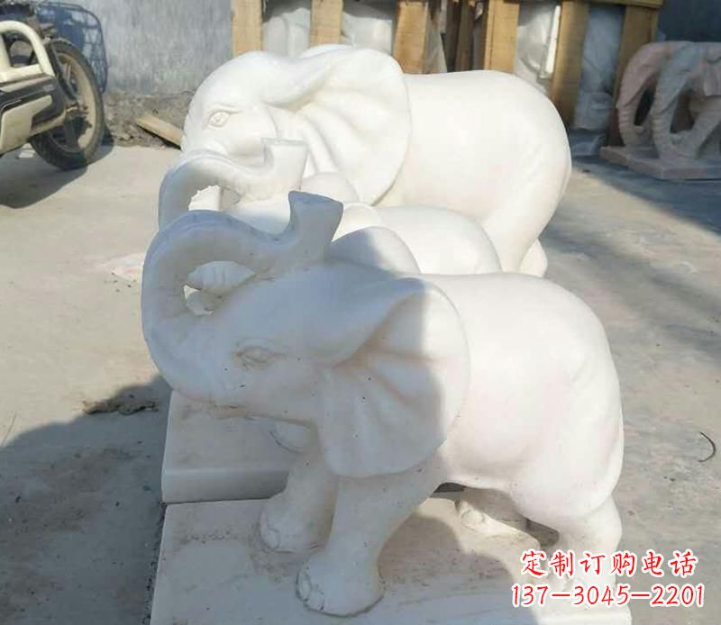 济南高端汉白玉招财小象雕塑