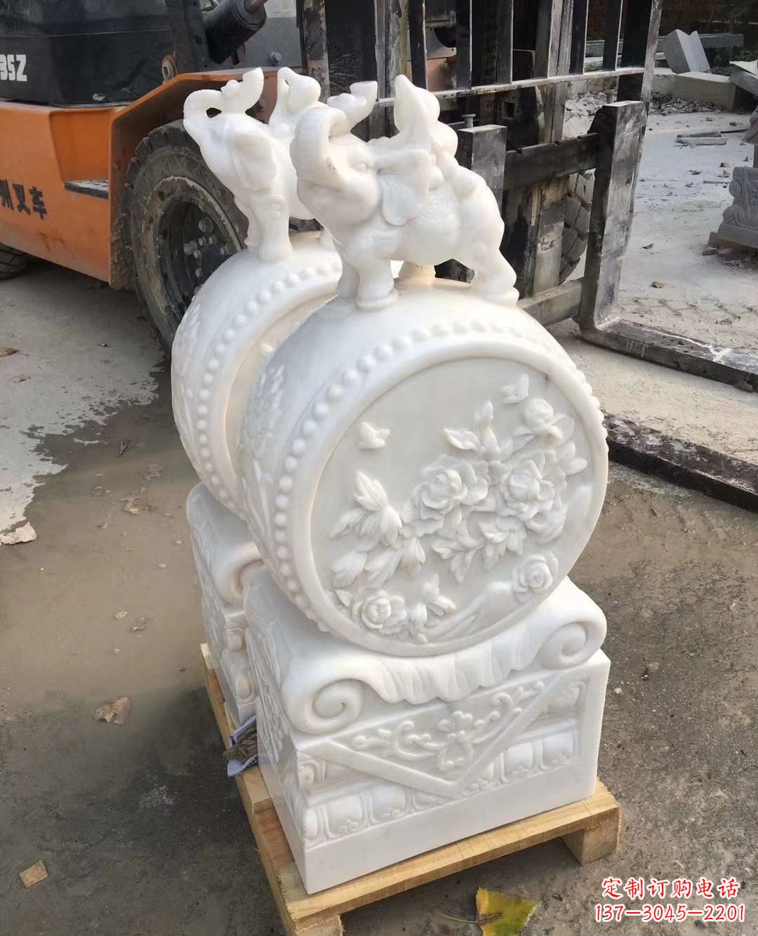 济南汉白玉招财小象石门墩