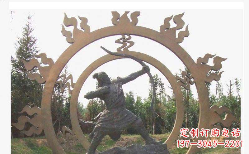 济南后羿射日玻璃钢仿铜人物雕塑