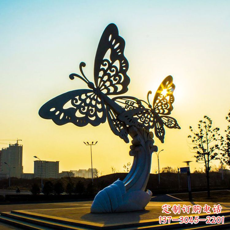济南户外不锈钢城市广场景观蝴蝶雕塑,公园金属昆虫装饰雕塑