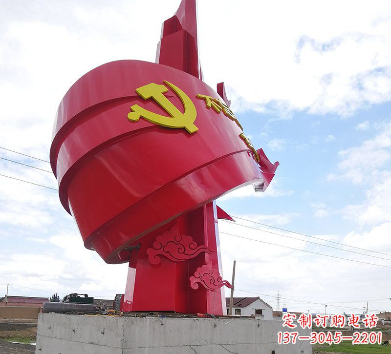 济南展现党旗文化的不锈钢党旗雕塑