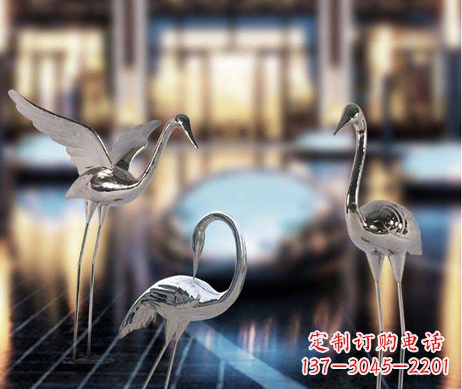 济南精致镜面不锈钢仙鹤雕塑