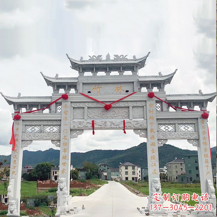 济南花岗岩三门石牌坊雕塑