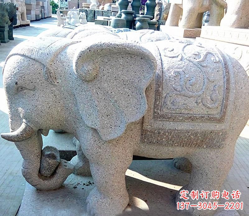 济南花岗岩元宝大象石雕，雕刻古典且充满质感