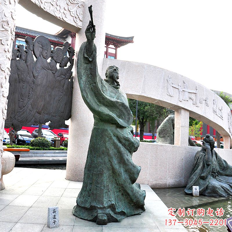济南画史画圣吴道子仿古铜雕像