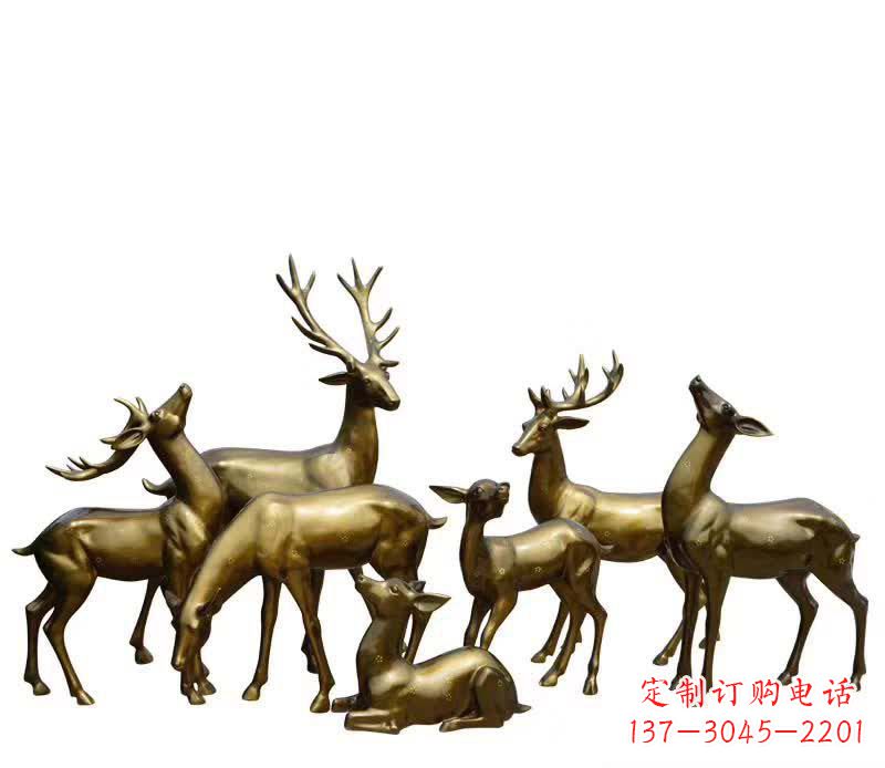 济南黄铜色鹿群雕塑