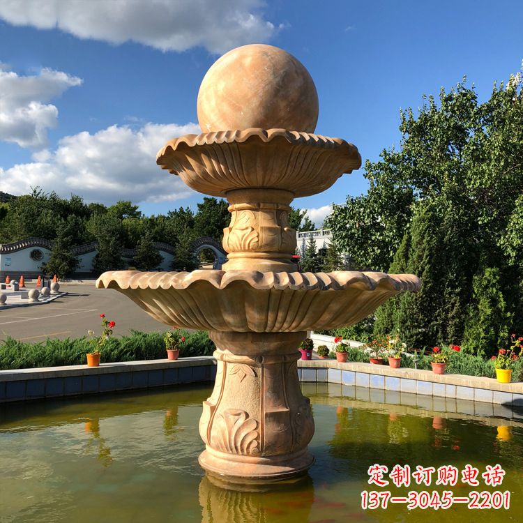 济南经典黄锈石喷泉装饰雕塑