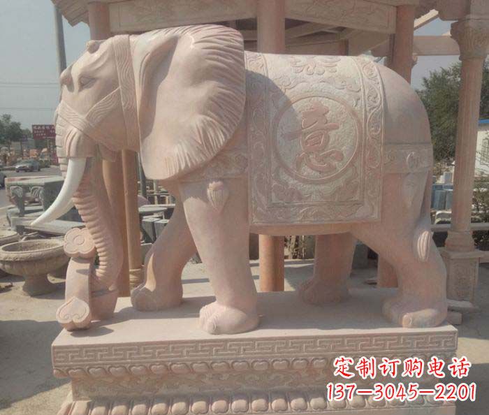 济南传神雕刻,精美雕塑——吉祥如意大象晚霞红门口石雕