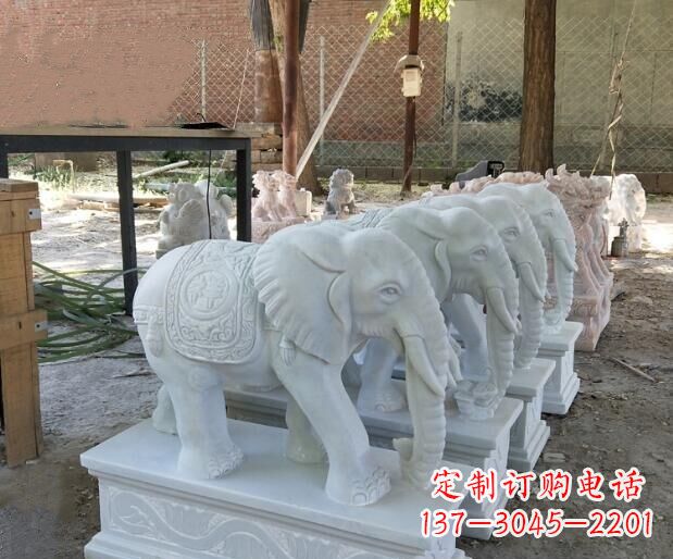 济南吉祥如意汉白玉门口大象石雕 (3)
