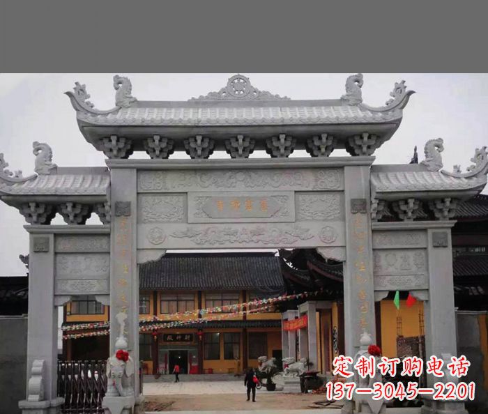 济南专业街边道路三门石牌坊雕塑制作