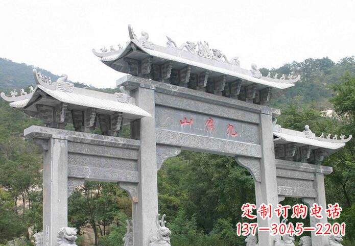 济南景区三门仿古牌坊石雕