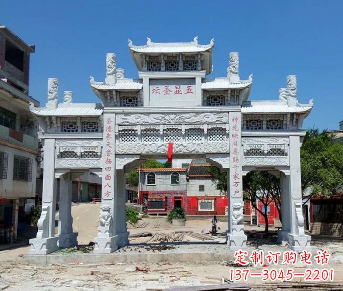 济南中领雕塑-三门牌坊石雕