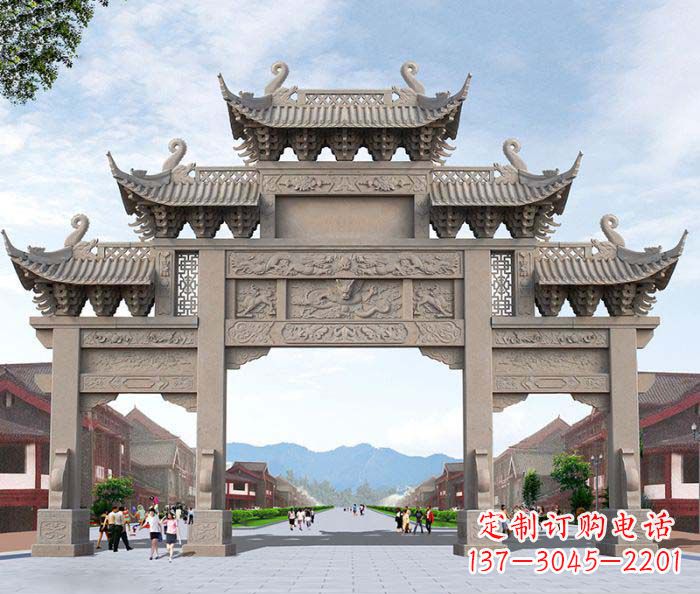 济南景区三门石雕牌楼——精美雕塑定制