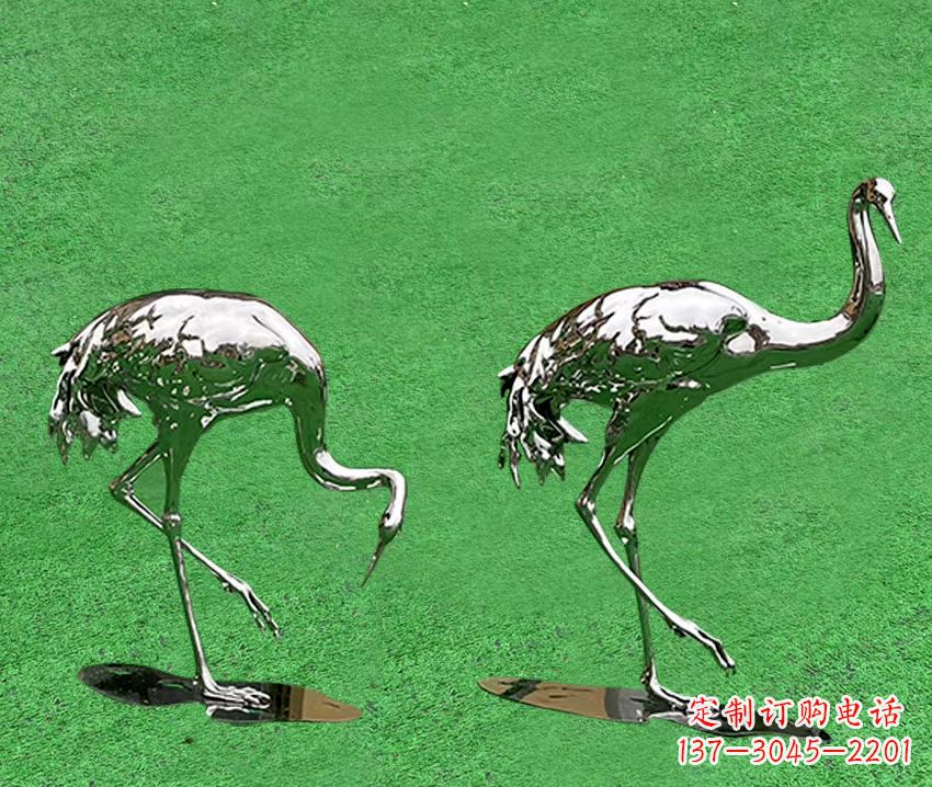 济南精美镜面不锈钢动物鹤雕塑