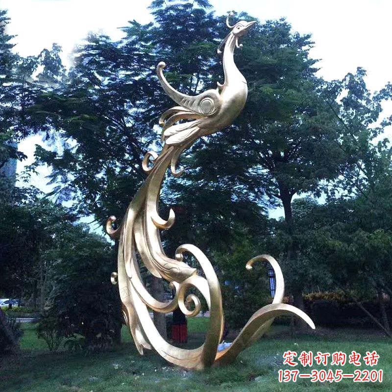 济南精美镜面不锈钢凤凰雕塑