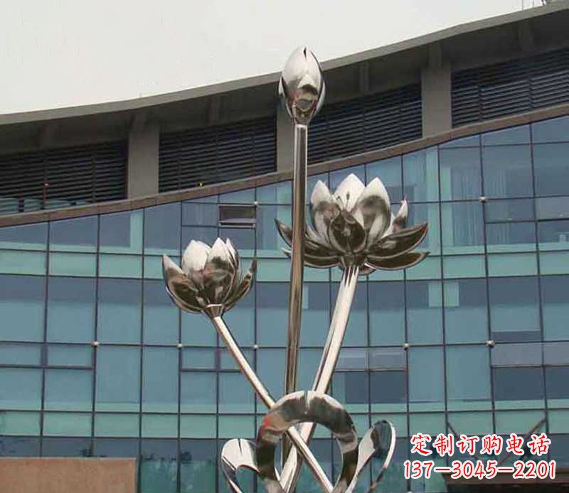 济南优质镜面不锈钢荷花塑像