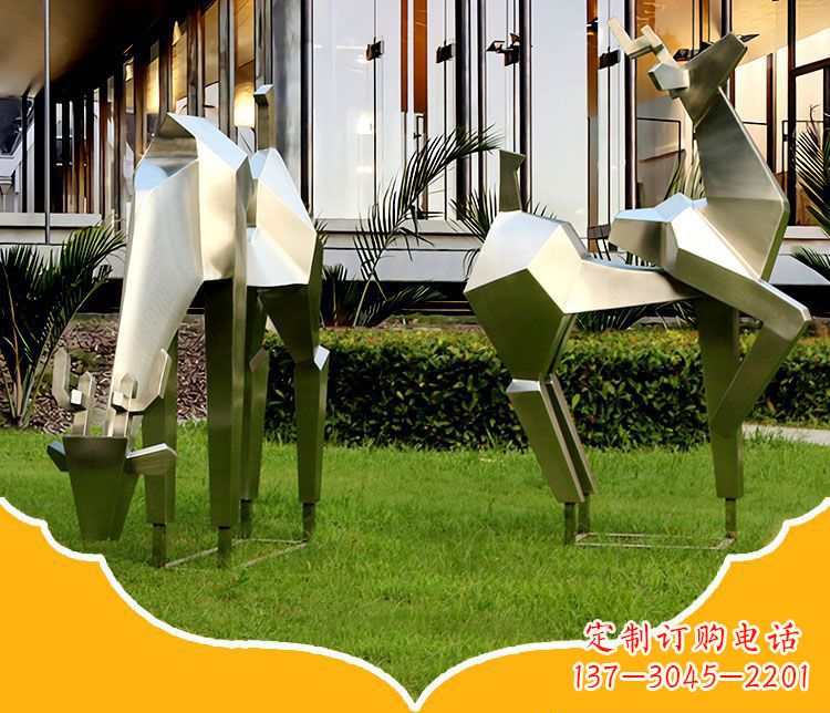 济南镜面福鹿不锈钢雕塑