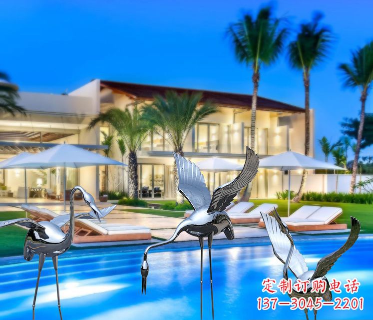 济南酒店丹顶鹤展翅不锈钢雕塑