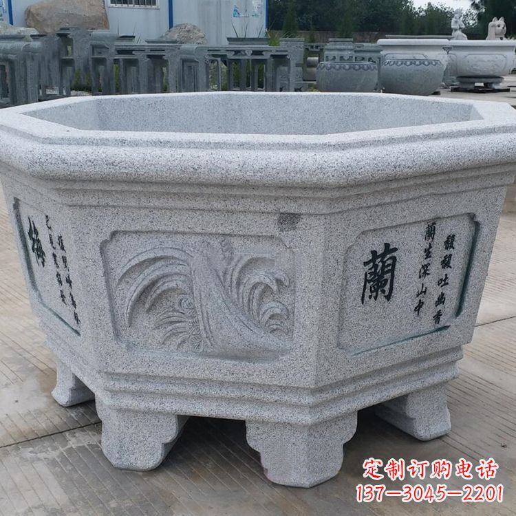 济南原木质材料的精美砂岩花盆雕塑