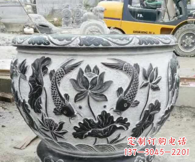 济南鲤鱼荷花石浮雕水缸