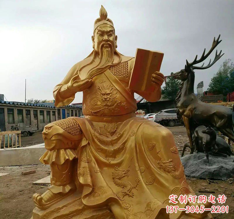济南鎏金关公铜雕塑,历久弥新