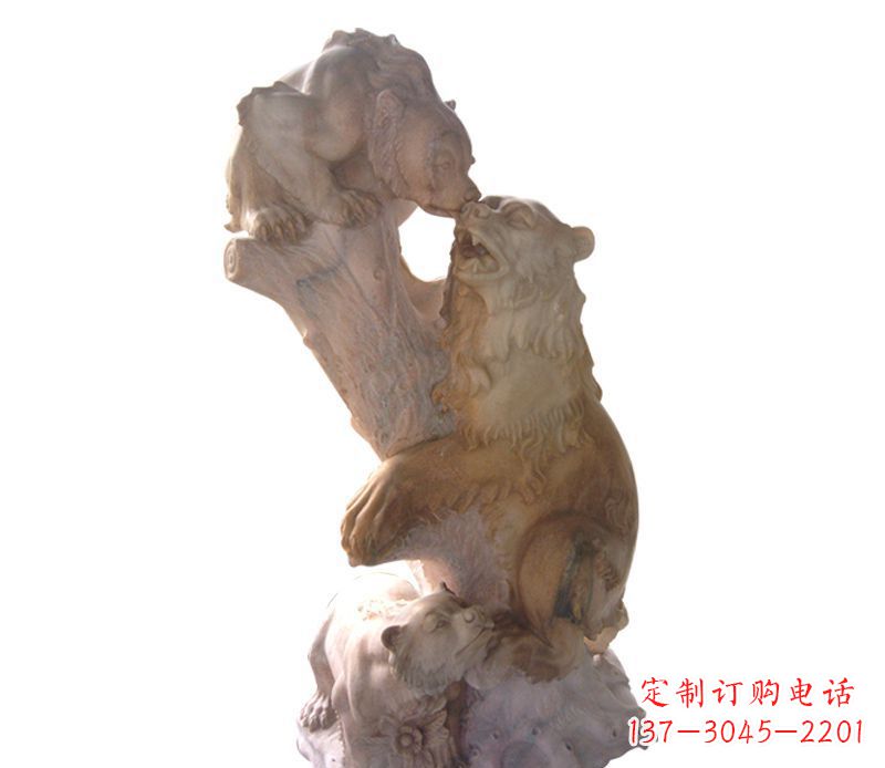 济南母子狗熊石雕公园动物雕塑