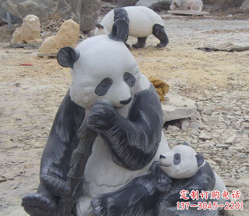 济南母子熊猫石雕仿真动物雕塑