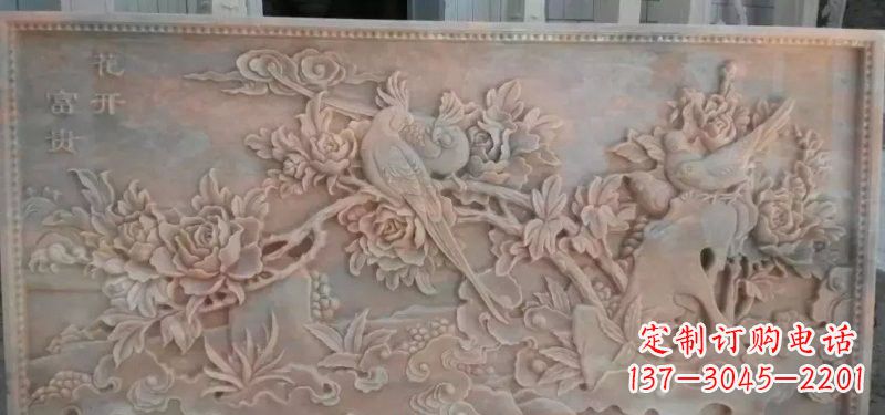 济南美轮美奂的牡丹花石浮雕