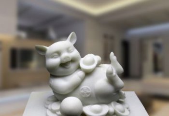 济南汉白玉动物雕塑，招财猪石雕精美装饰