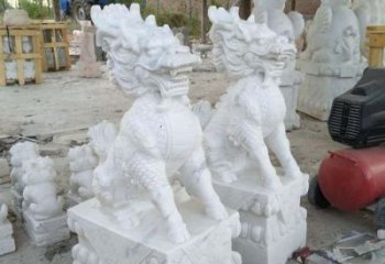 济南中领雕塑——精美绝伦的汉白玉麒麟门口镇宅石雕