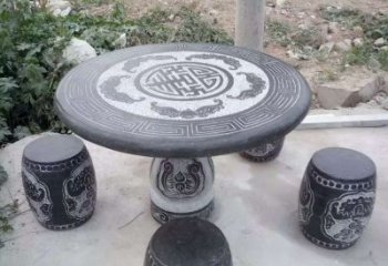 济南艺术化的室外石桌凳雕塑