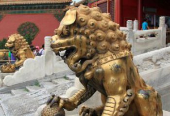 济南黄铜狮子故宫狮雕塑，高端定制艺术品