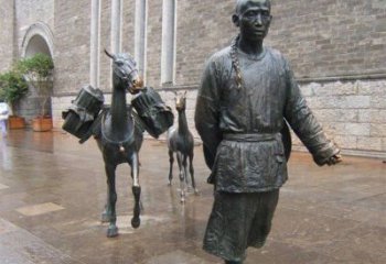 济南中领雕塑专业定制古代人物小品毛驴铜雕