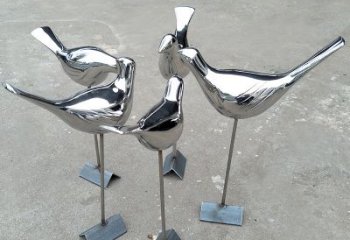 济南全新设计，优雅帅气的不锈钢鸽子草坪雕塑