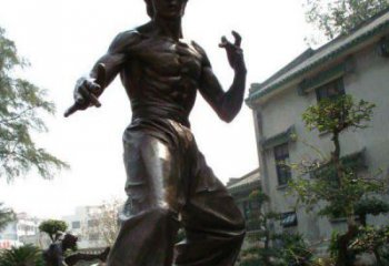 济南忠实再现李小龙公园名人铜雕