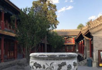 济南连年有鱼石浮雕圆形荷花水缸