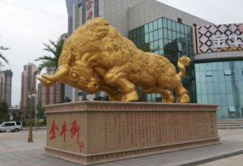 济南鎏金开荒牛铜雕像，城市街道景观动物雕塑