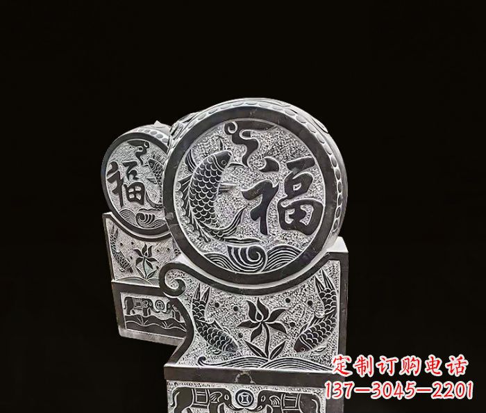 济南年年有余雕塑-门墩仿古抱鼓石